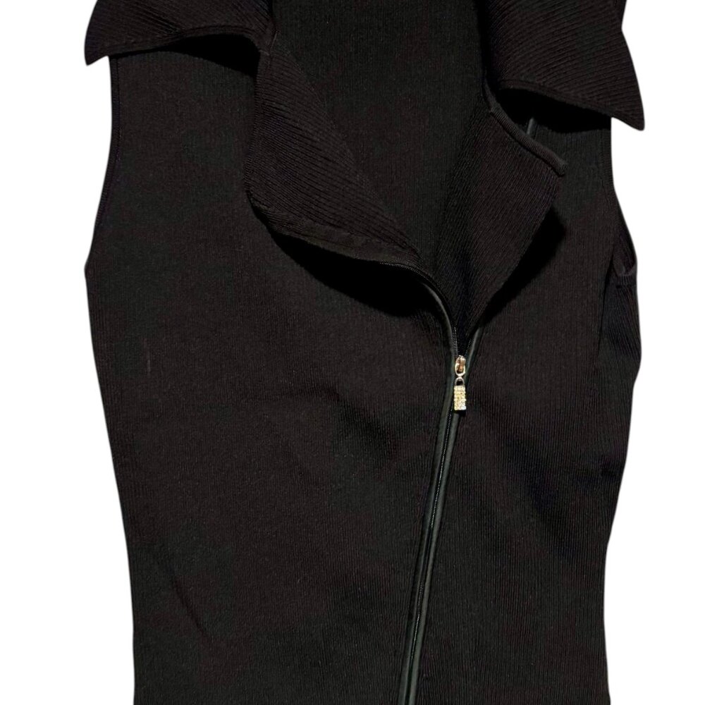 Cache Black 2 WAY Diagonal Rhinestone ZIPPER Rib Knit Top Wayne Rogers - Picture 13 of 14